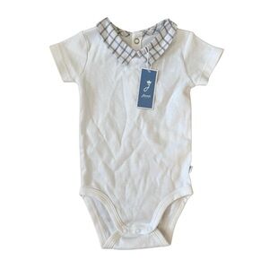 Jacadi NWT 6 Months Baby Boy Long Sleeve Bodysuit White Plaid Collar Luxury